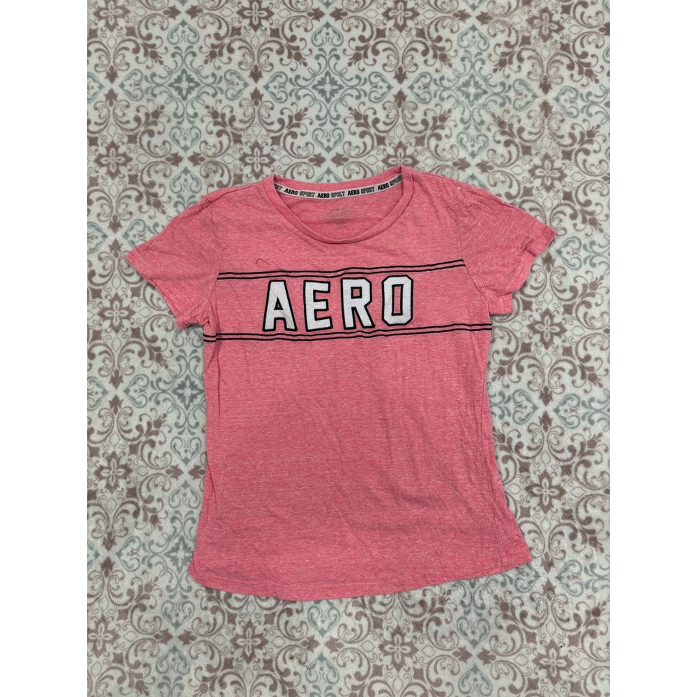 Aeropostale Aero Sport Pink Graphic Tee Shirt Womens Small Heathered AERO Logo